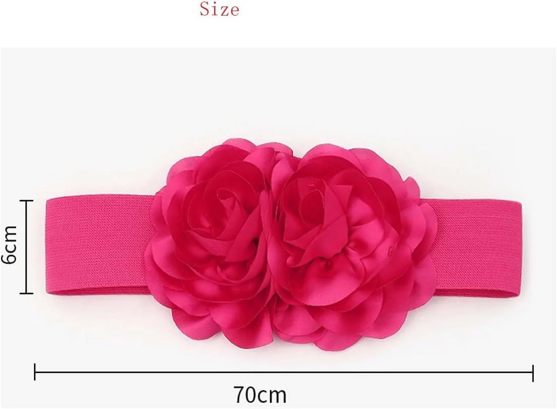 Women's Big Flower Stretchy Belt Elastic Wide Chunky Waistband Belts Cinch Belts for Dress