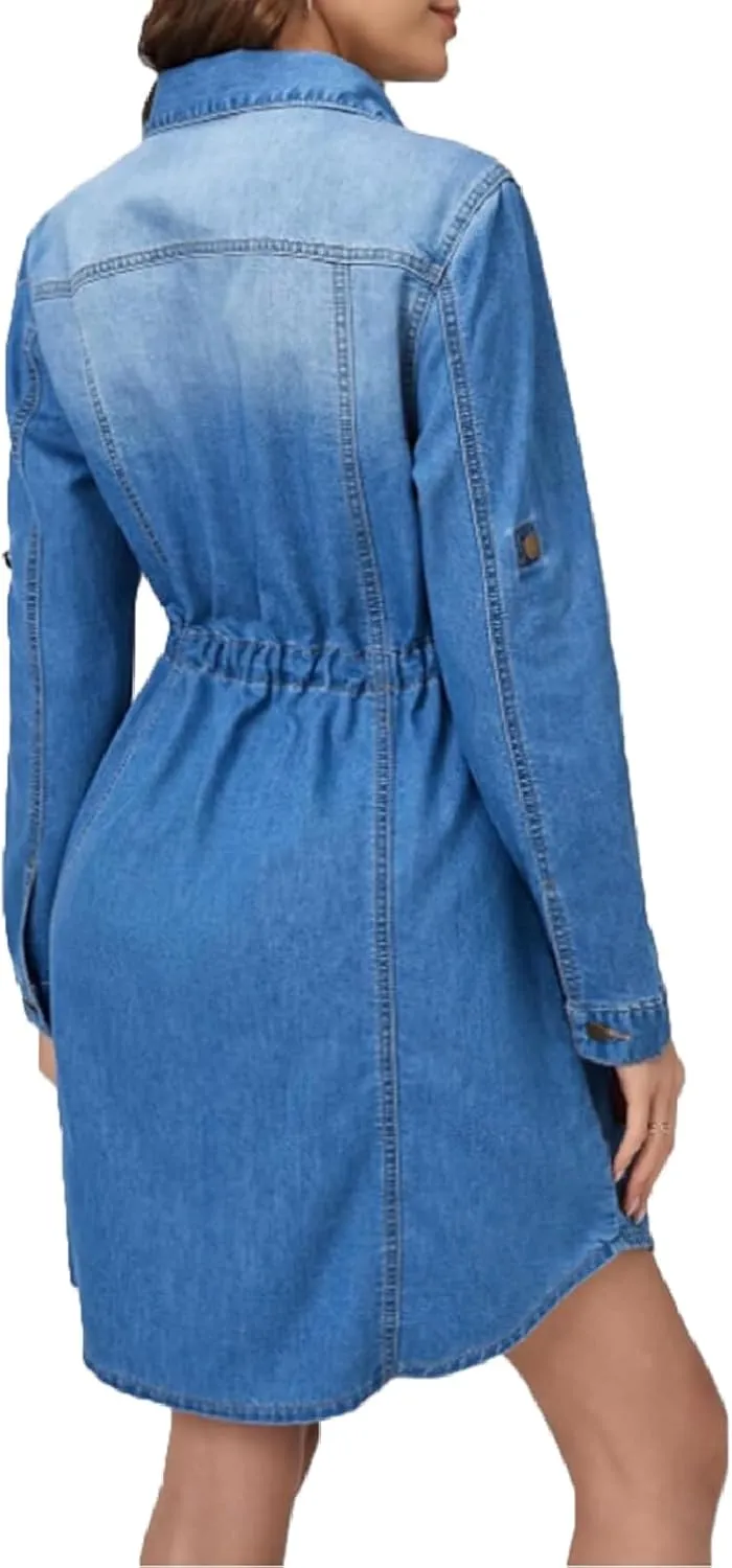 Women's Denim Dresses Long Sleeve Button Down Midi Jean Dress