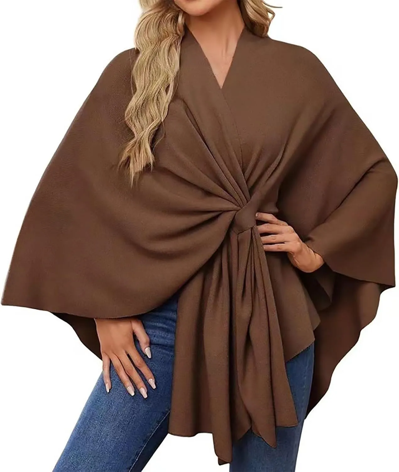 Women's Knitted Ponchos and Capes Front Ponchos for Fall Winter Stylish Cloak Shawl Wrap Elegant for Wedding