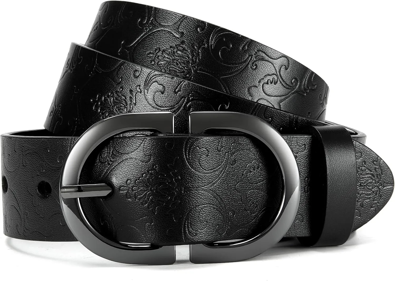 Womens Leather Belts for Jeans Pants - CR 1.3" Width Casual Ladies Belt - Fashion Center Bar Gold Buckle