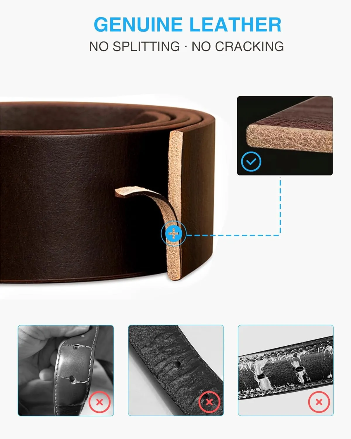 Womens Leather Belts for Jeans Pants - CR 1.3" Width Casual Ladies Belt - Fashion Center Bar Gold Buckle