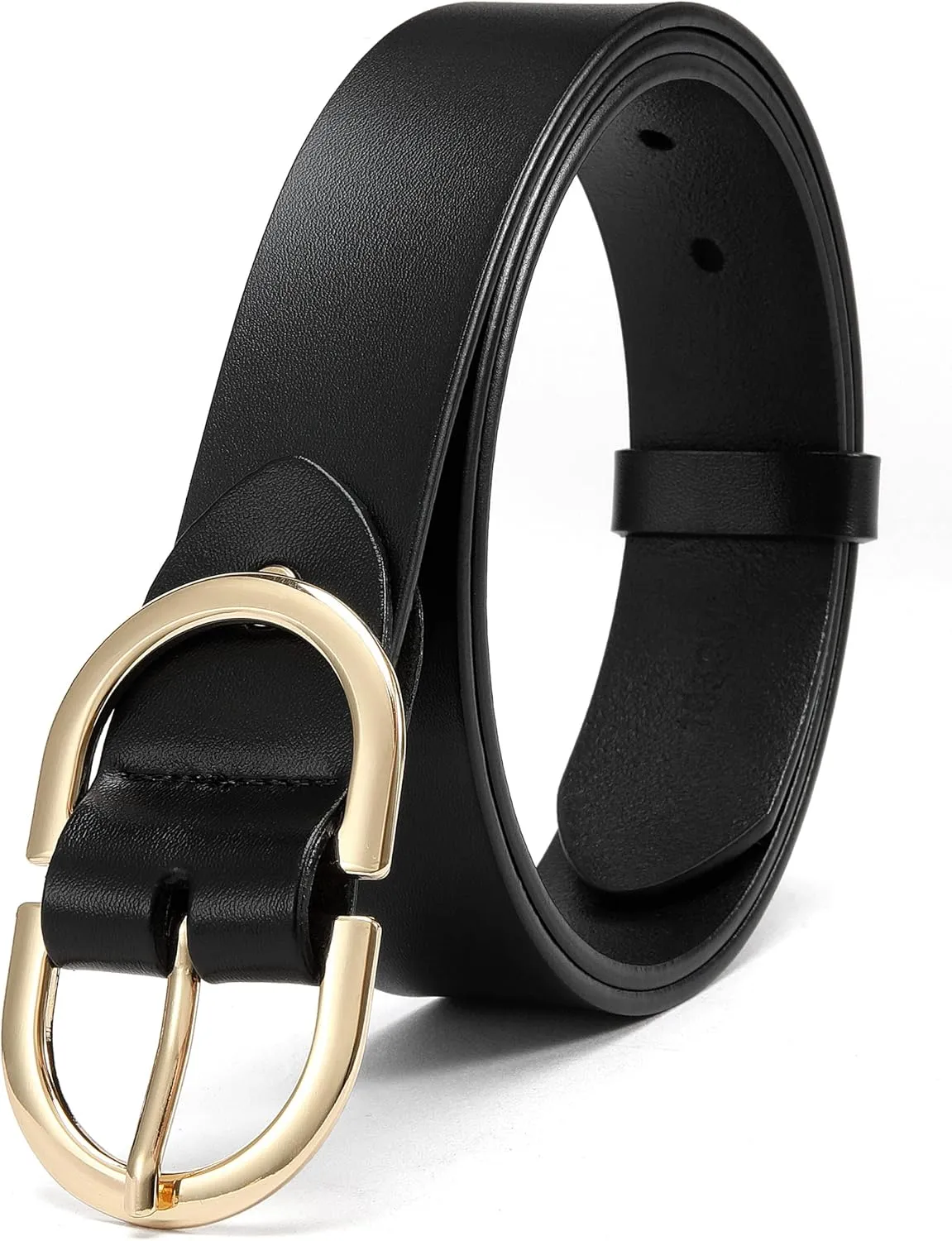 Womens Leather Belts for Jeans Pants - CR 1.3" Width Casual Ladies Belt - Fashion Center Bar Gold Buckle