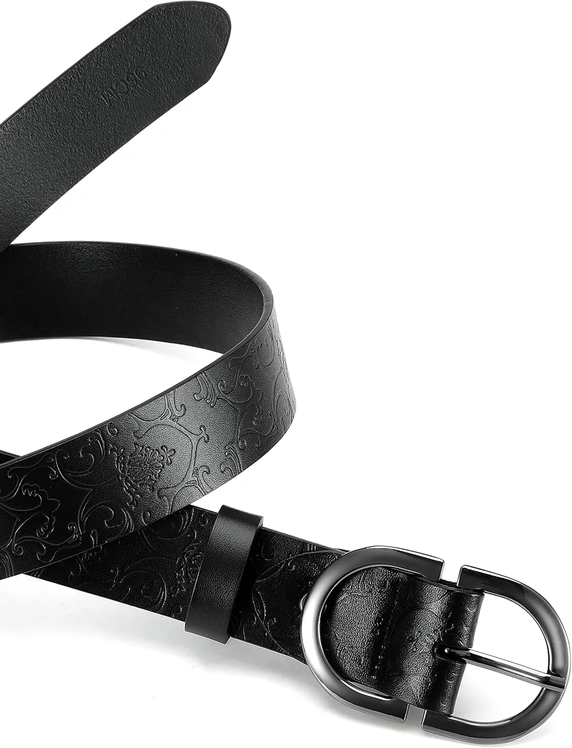 Womens Leather Belts for Jeans Pants - CR 1.3" Width Casual Ladies Belt - Fashion Center Bar Gold Buckle