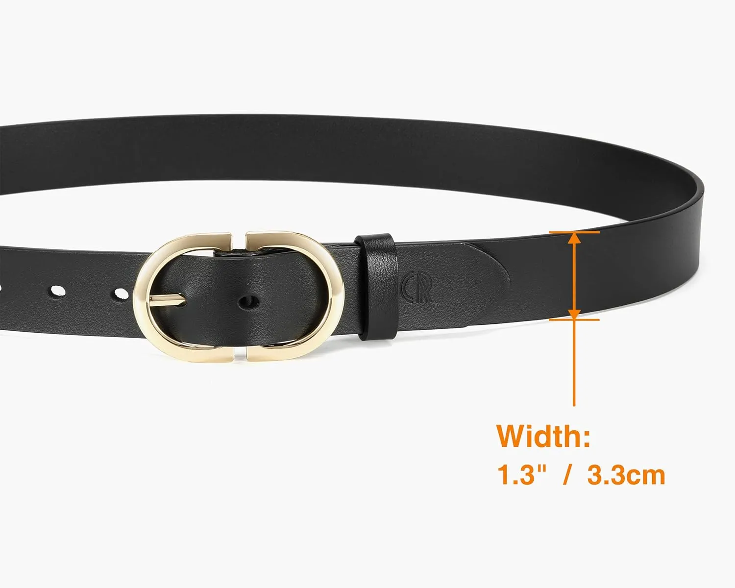 Womens Leather Belts for Jeans Pants - CR 1.3" Width Casual Ladies Belt - Fashion Center Bar Gold Buckle