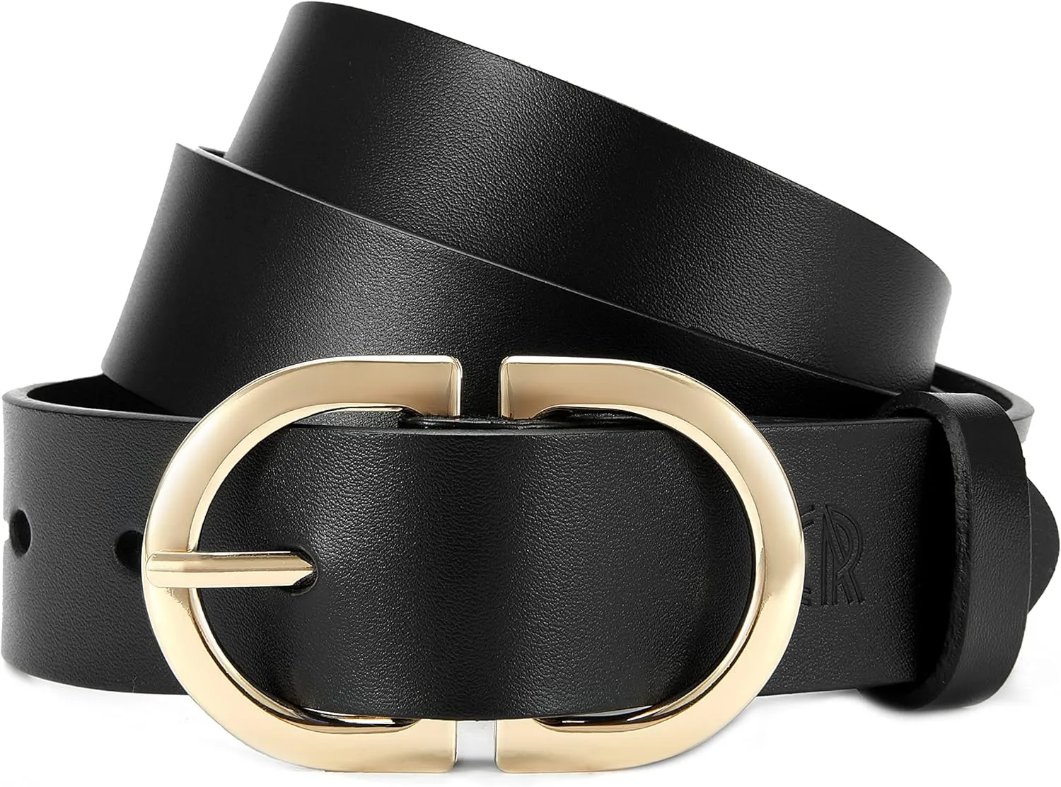 Womens Leather Belts for Jeans Pants - CR 1.3" Width Casual Ladies Belt - Fashion Center Bar Gold Buckle