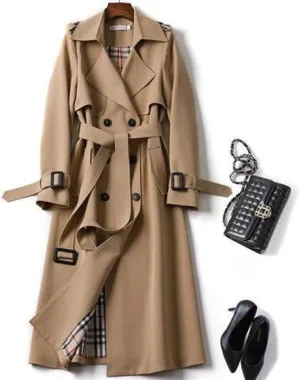 Women's long trench windbreaker coat