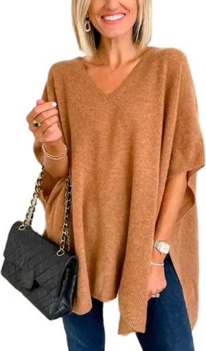 Womens Poncho Sweater Women V Neck Ponchos and Wraps Batwing Sleeveless Shawl Pullover Sweaters Women's Clothing