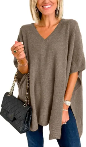 Womens Poncho Sweater Women V Neck Ponchos and Wraps Batwing Sleeveless Shawl Pullover Sweaters Women's Clothing