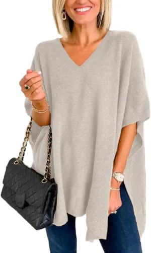 Womens Poncho Sweater Women V Neck Ponchos and Wraps Batwing Sleeveless Shawl Pullover Sweaters Women's Clothing