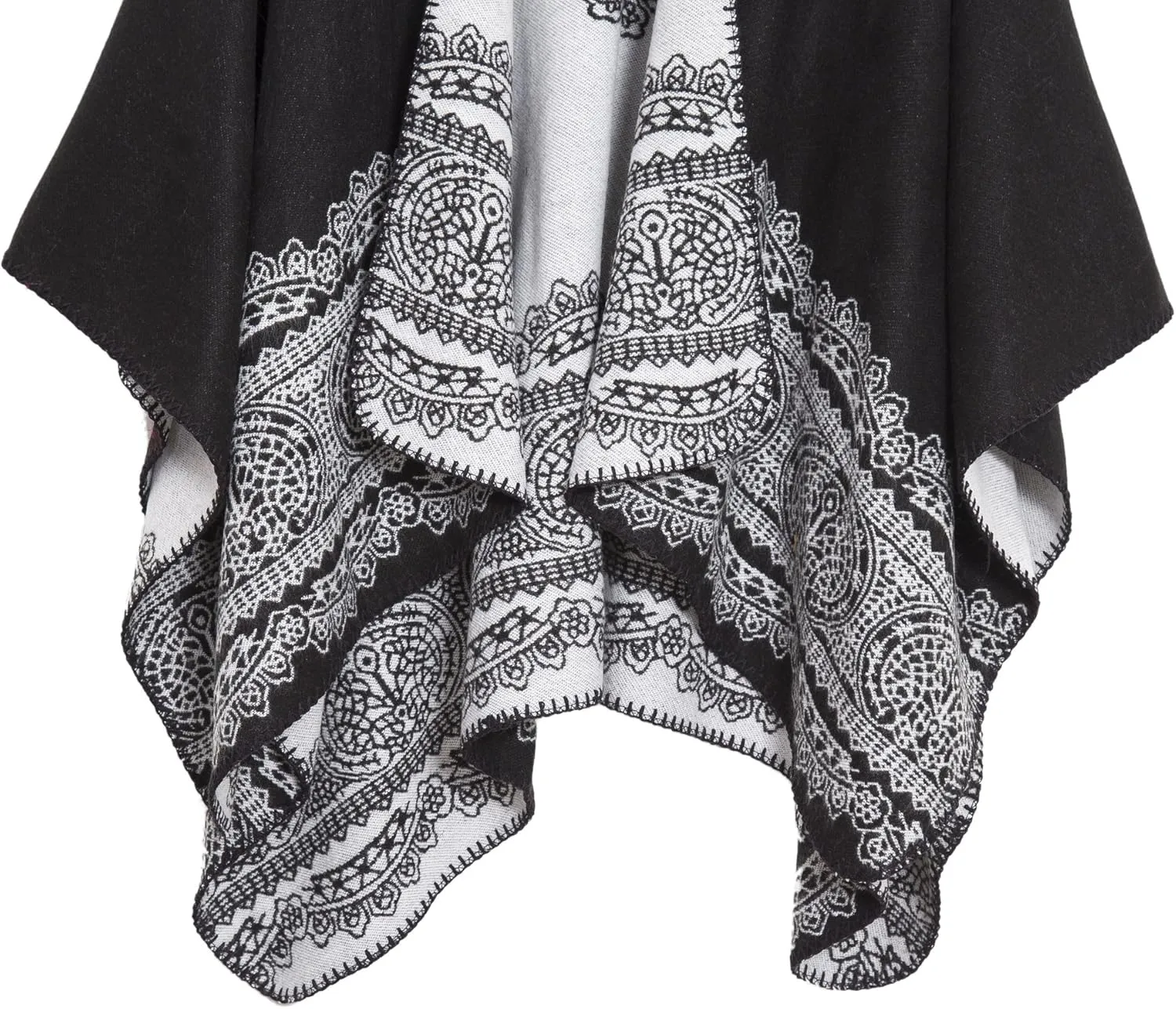 Women's Vintage Pattern Open Front Poncho Cape Shawl Winter Shawl Wraps