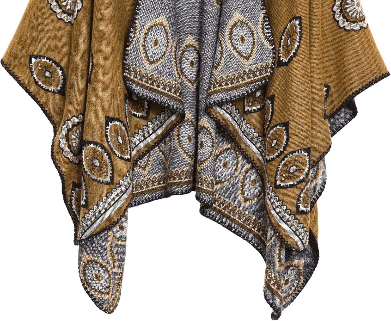 Women's Vintage Pattern Open Front Poncho Cape Shawl Winter Shawl Wraps
