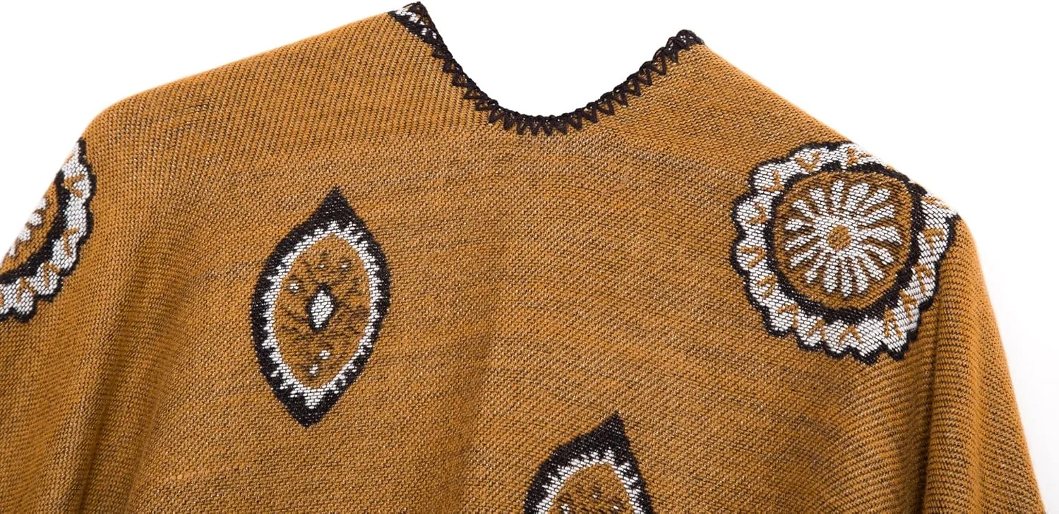 Women's Vintage Pattern Open Front Poncho Cape Shawl Winter Shawl Wraps