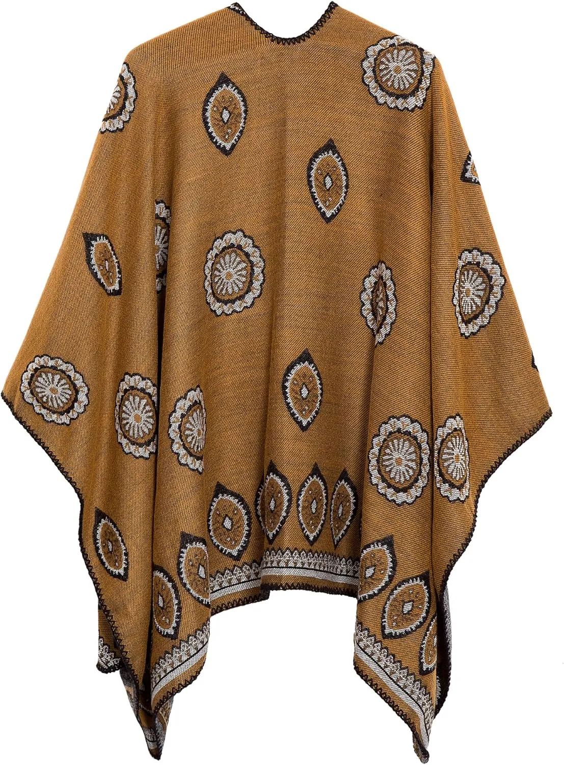 Women's Vintage Pattern Open Front Poncho Cape Shawl Winter Shawl Wraps