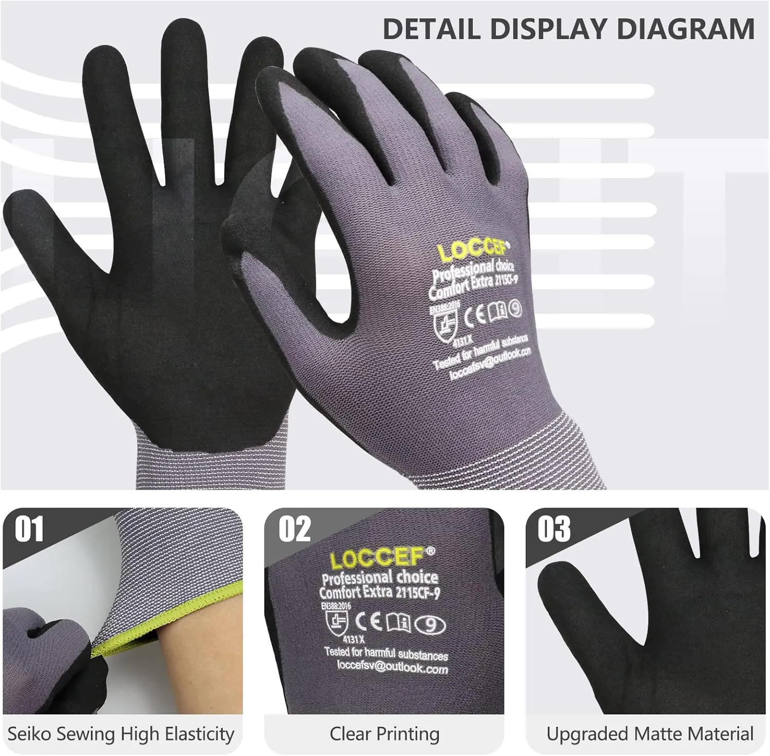 Work Gloves MicroFoam Nitrile Coated-6 Pairs,Seamless Knit Nylon Gloves,Gray Work gloves