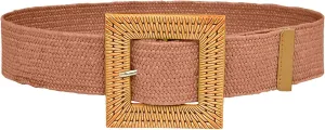 Woven Belt for Women Straw Woven Elastic Stretch Wide Waist Belt Bohemian with Buckle