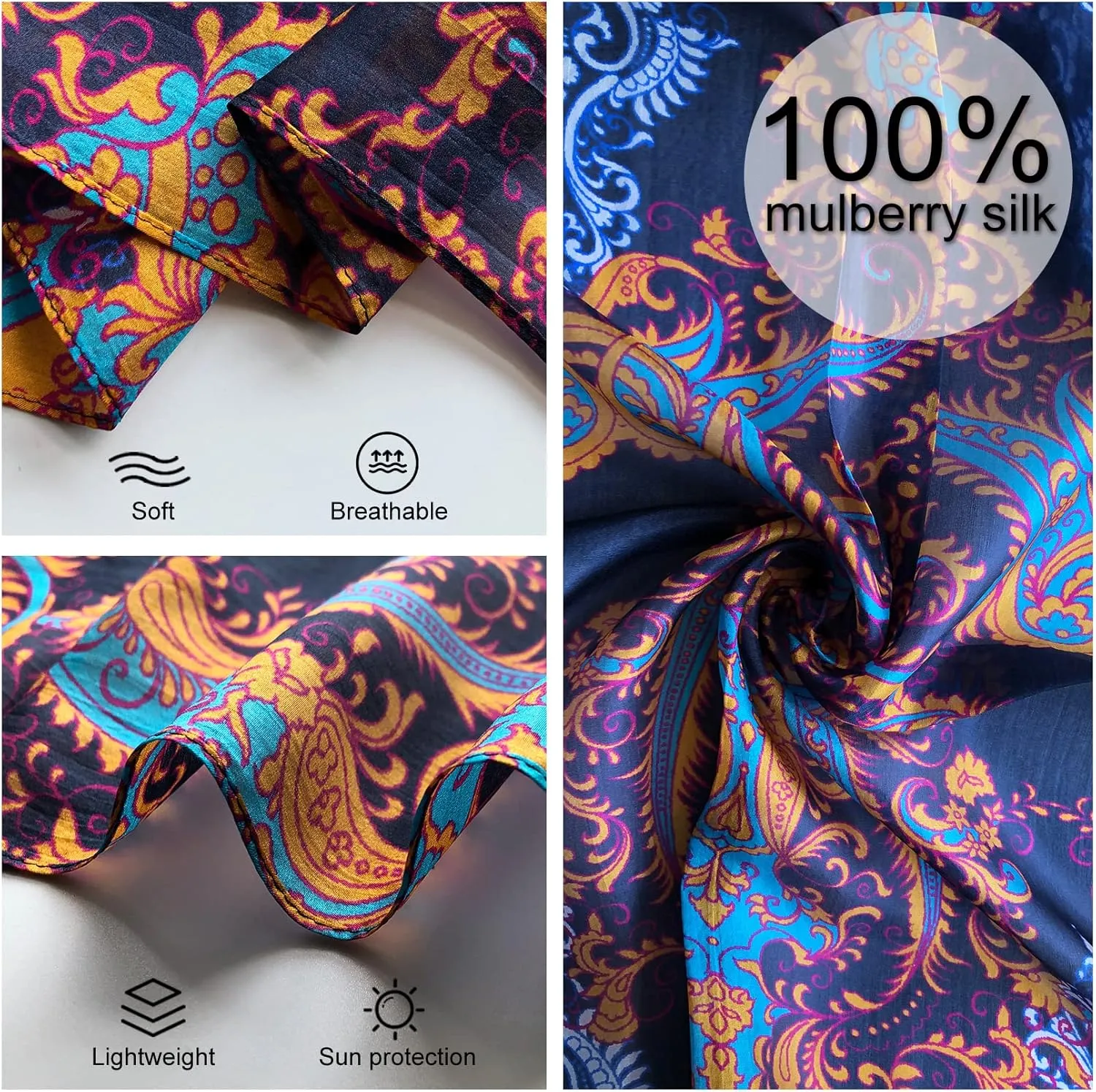 Xinmurffy Mulberry Silk Winter Travel Scarf for Women Lightweight Bandana Large Pashmina Shawls and Wraps for Evening Dresses