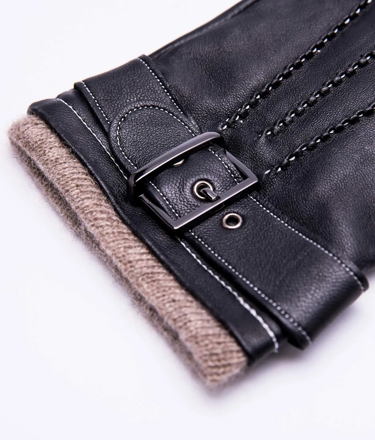 YISEVEN Men's Winter Cashmere Lined Touchscreen Lambskin Leather Gloves