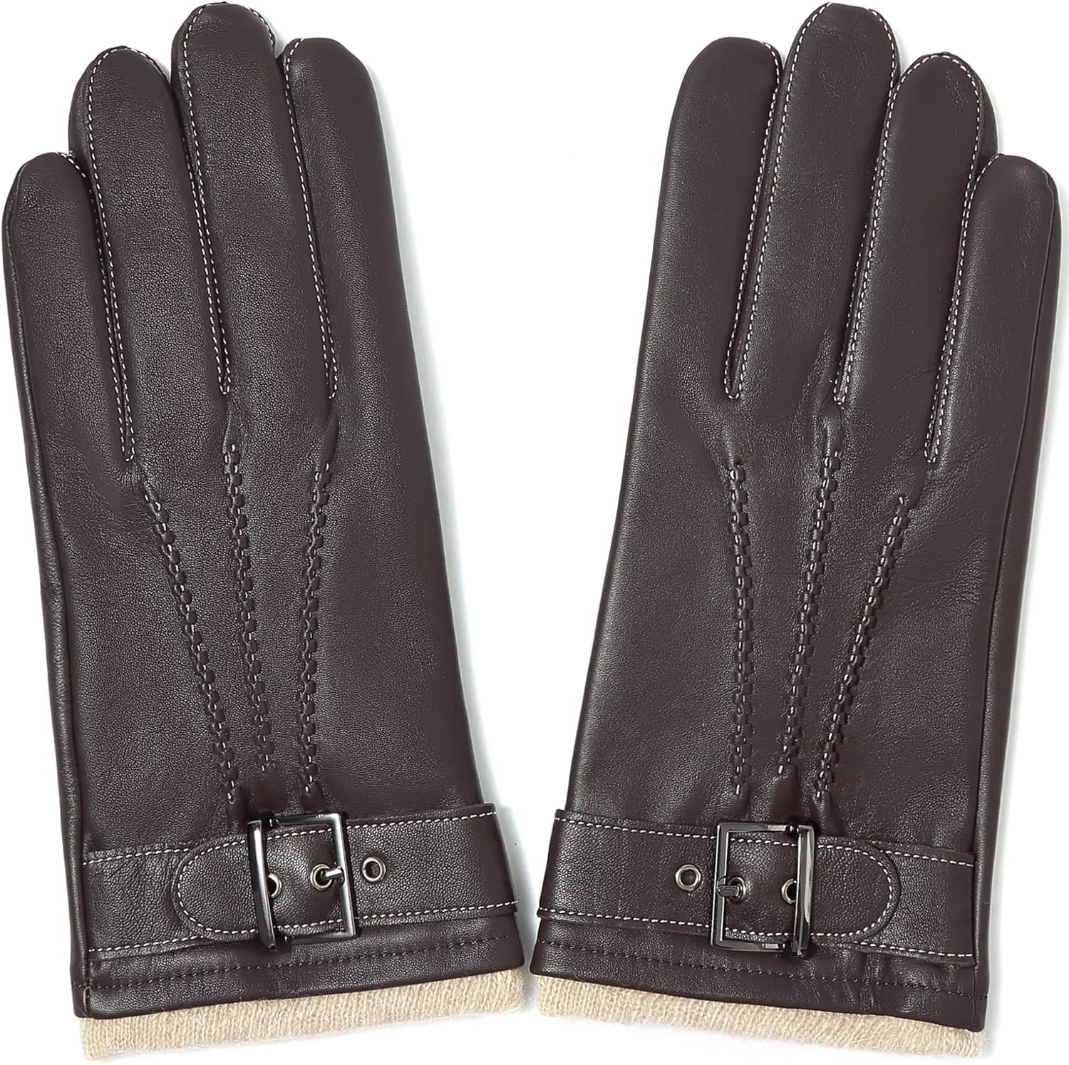 YISEVEN Men's Winter Cashmere Lined Touchscreen Lambskin Leather Gloves