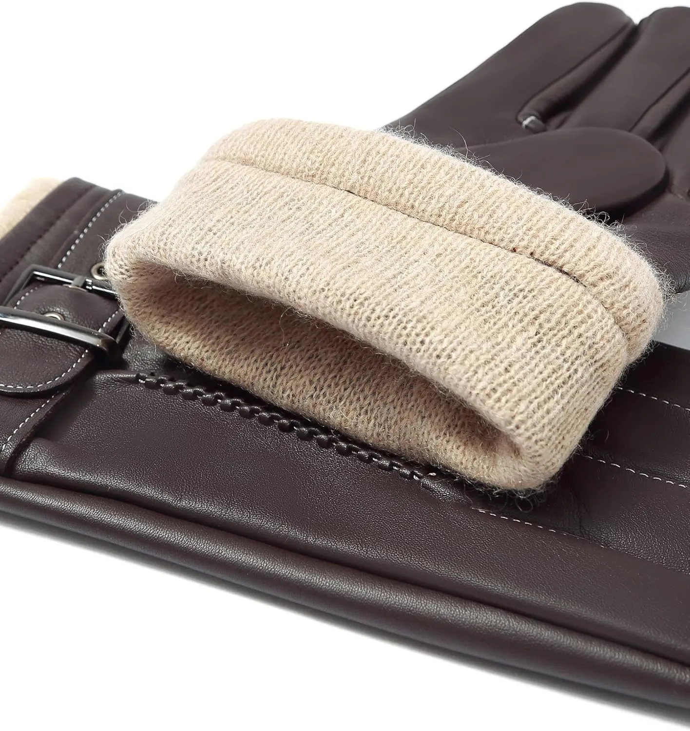 YISEVEN Men's Winter Cashmere Lined Touchscreen Lambskin Leather Gloves
