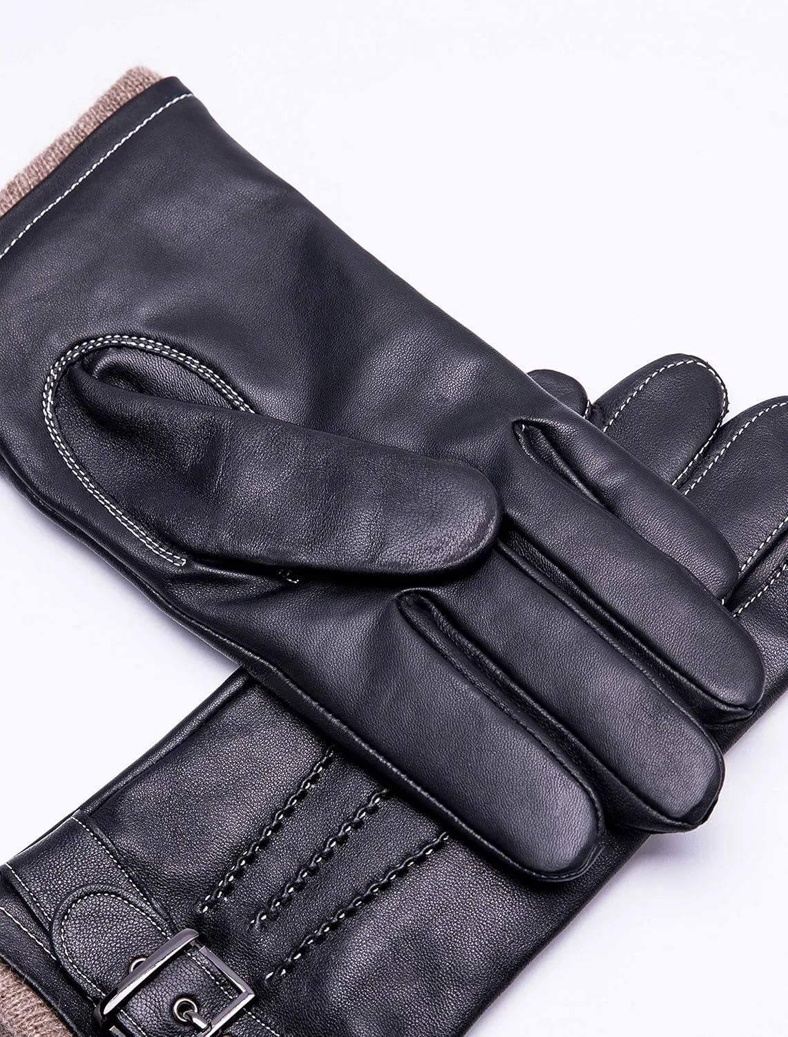 YISEVEN Men's Winter Cashmere Lined Touchscreen Lambskin Leather Gloves
