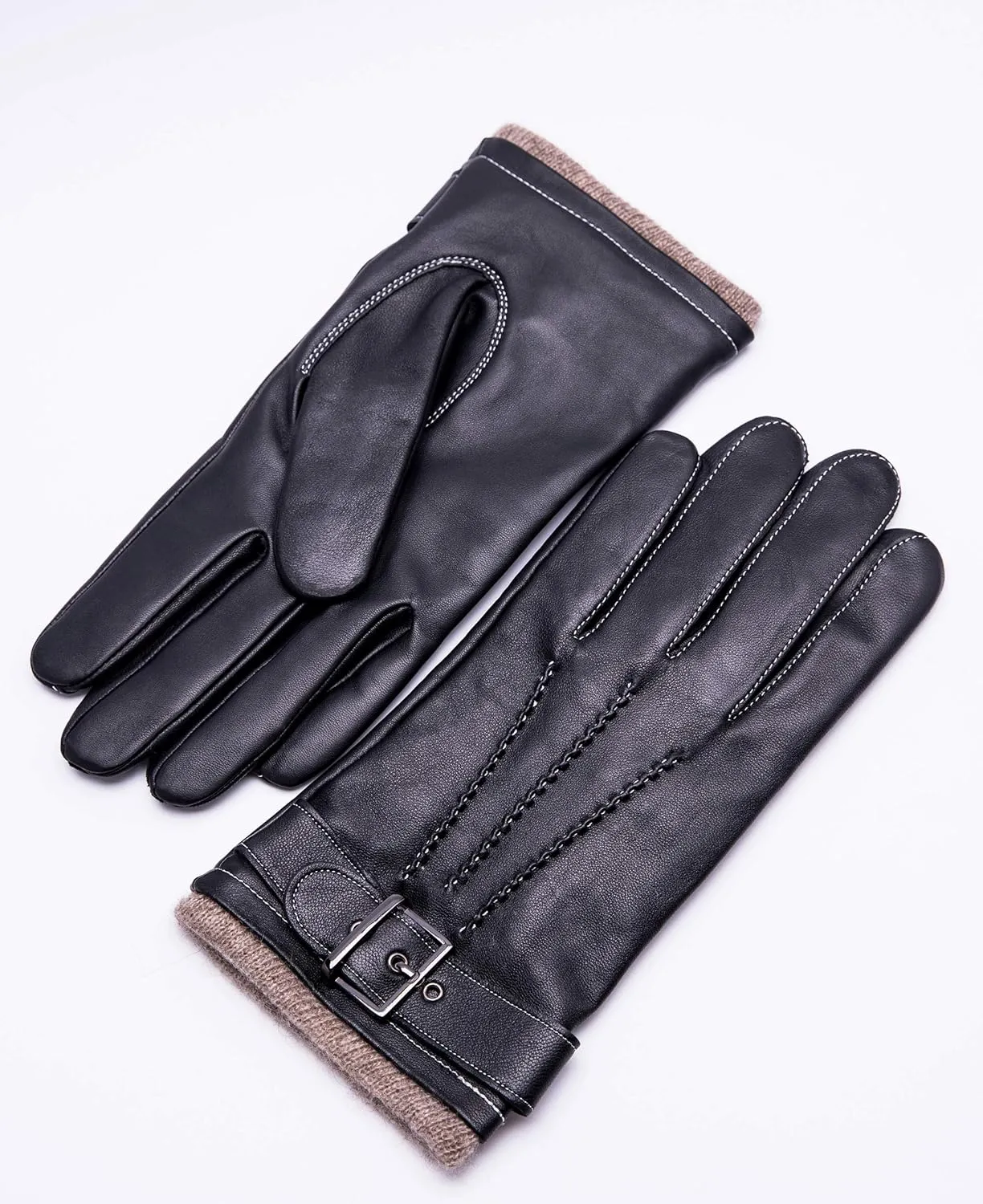 YISEVEN Men's Winter Cashmere Lined Touchscreen Lambskin Leather Gloves