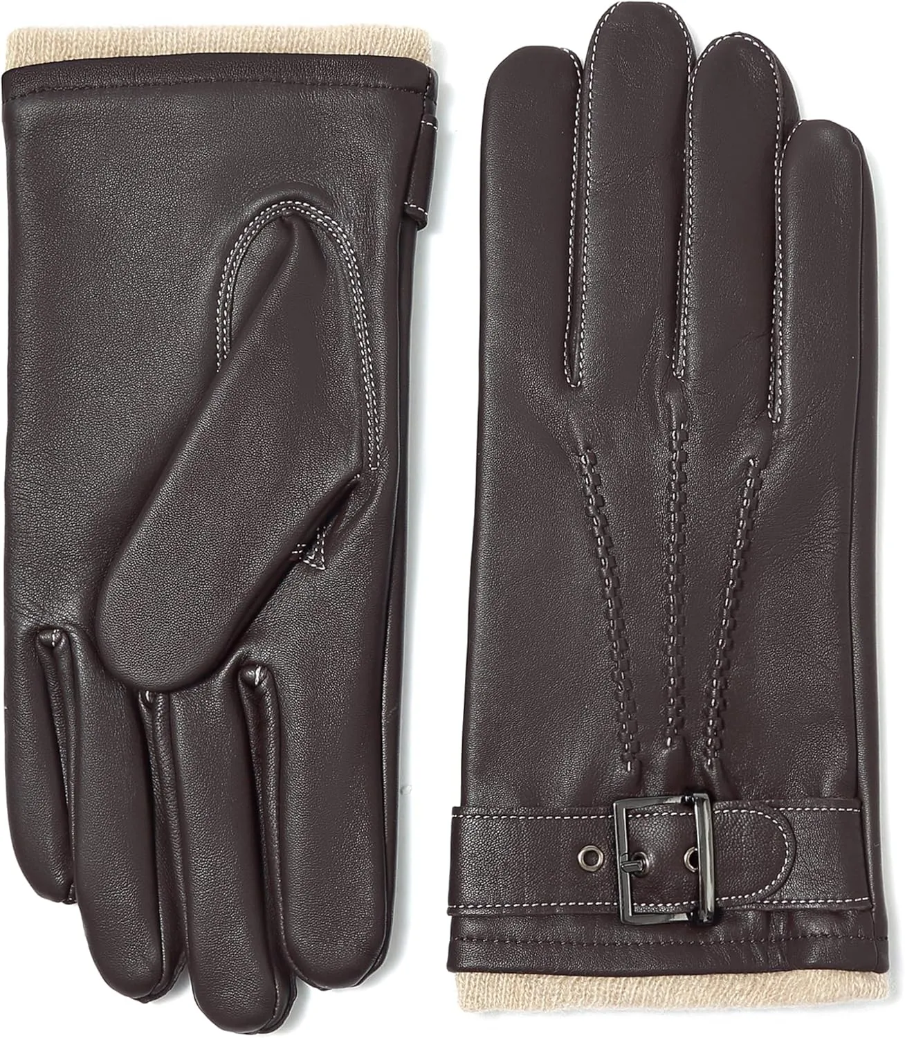 YISEVEN Men's Winter Cashmere Lined Touchscreen Lambskin Leather Gloves