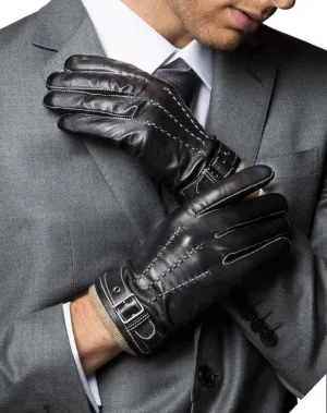 YISEVEN Men's Winter Cashmere Lined Touchscreen Lambskin Leather Gloves
