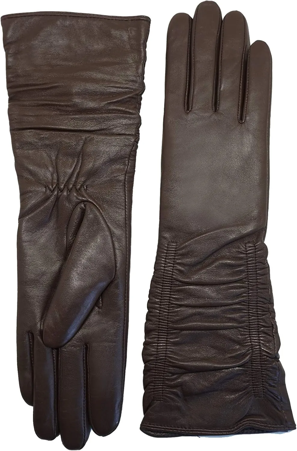 YISEVEN Women’s Mid Length Long Leather Gloves Touchscreen with Wrinkled Design
