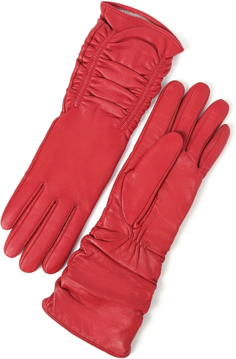 YISEVEN Women’s Mid Length Long Leather Gloves Touchscreen with Wrinkled Design