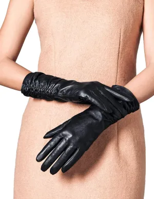 YISEVEN Women’s Mid Length Long Leather Gloves Touchscreen with Wrinkled Design