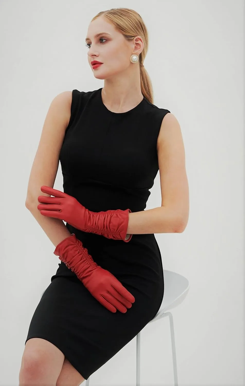 YISEVEN Women’s Mid Length Long Leather Gloves Touchscreen with Wrinkled Design