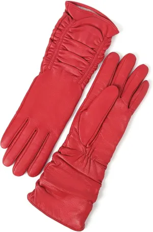YISEVEN Women’s Mid Length Long Leather Gloves Touchscreen with Wrinkled Design