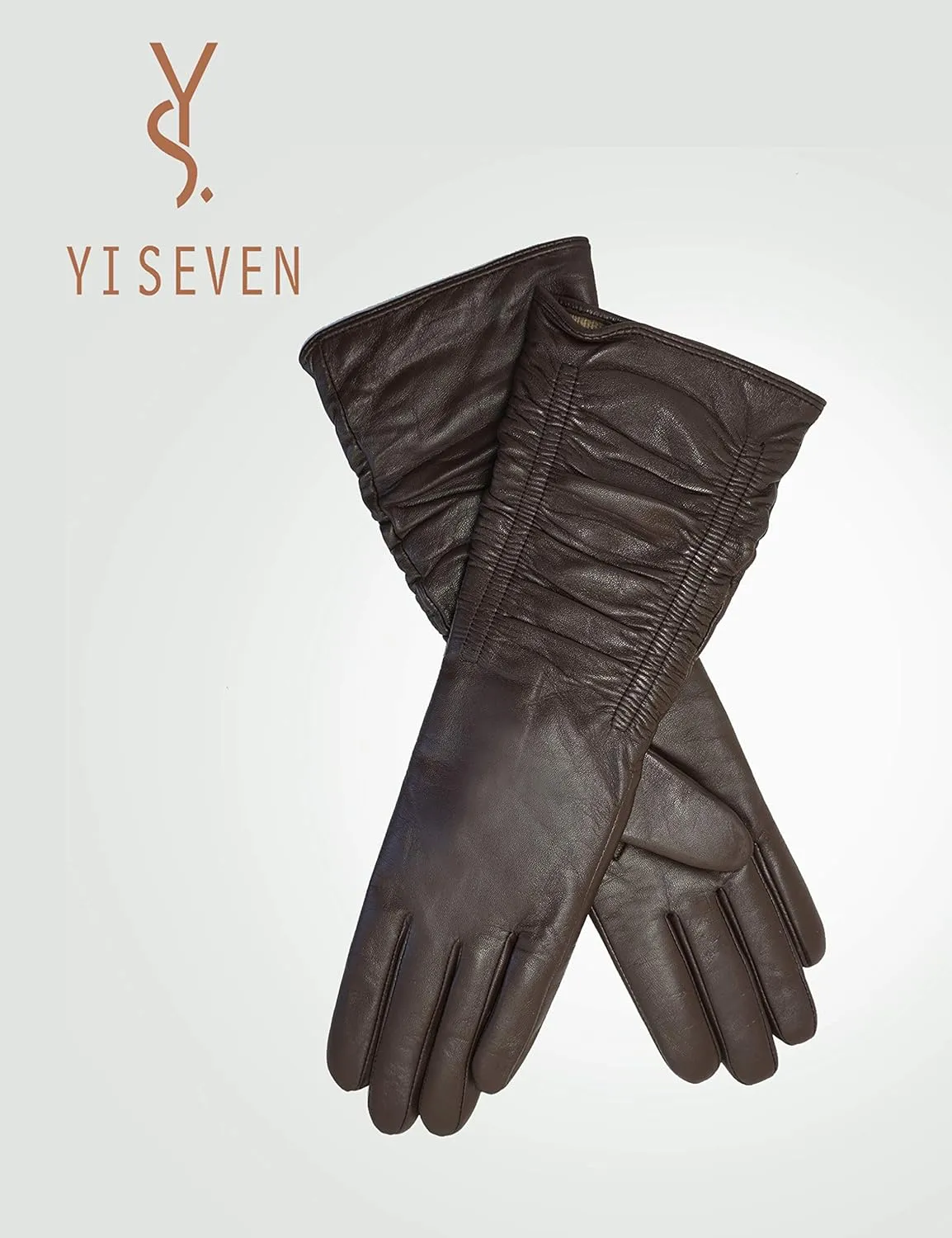YISEVEN Women’s Mid Length Long Leather Gloves Touchscreen with Wrinkled Design