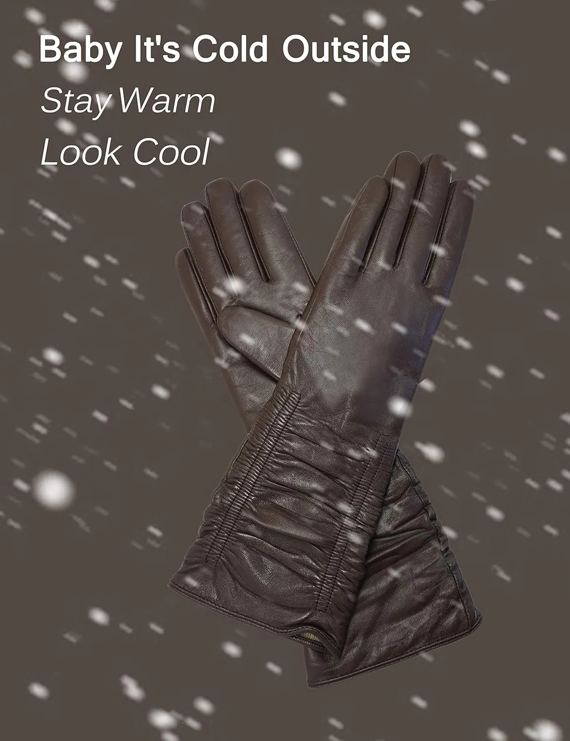 YISEVEN Women’s Mid Length Long Leather Gloves Touchscreen with Wrinkled Design