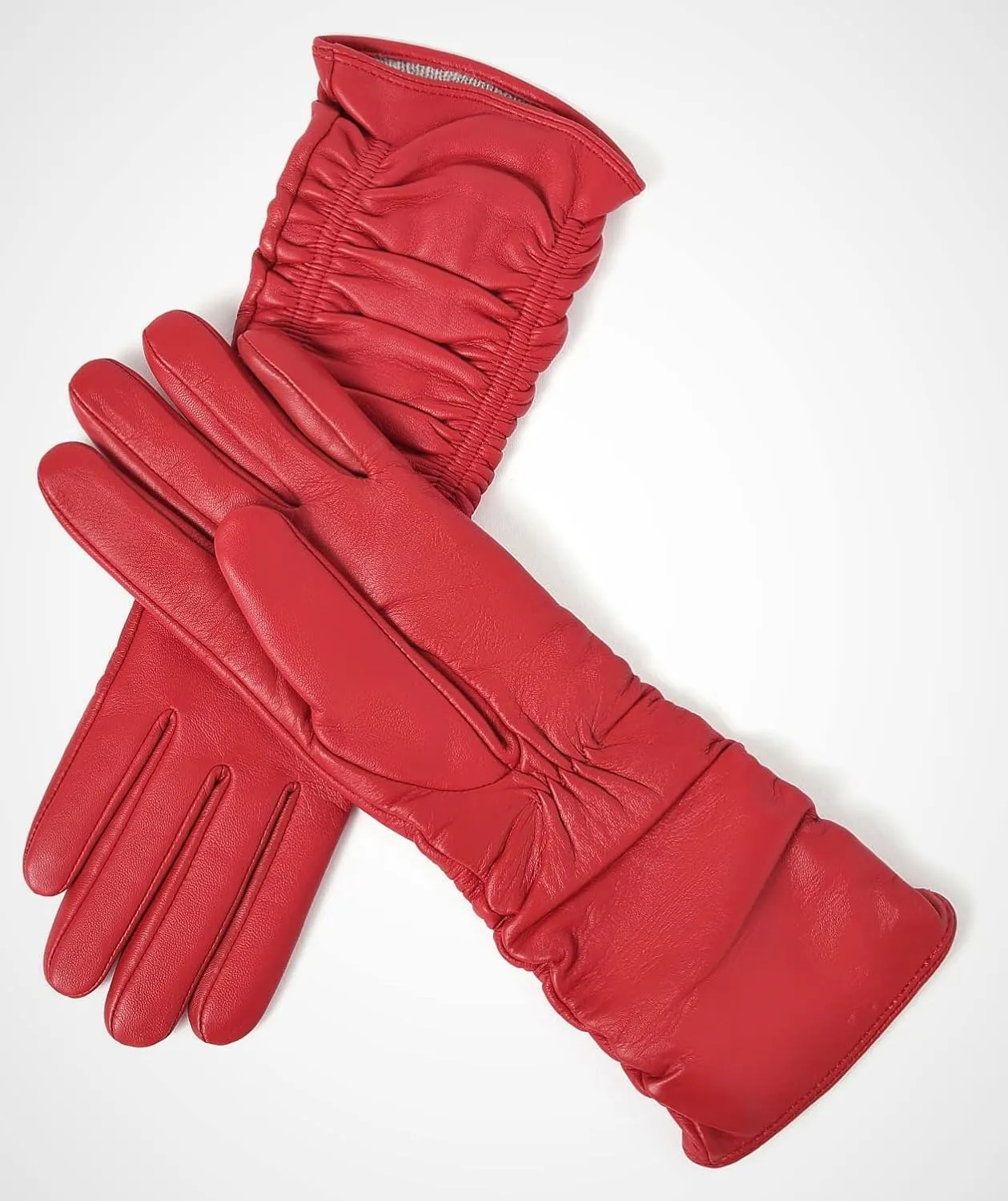 YISEVEN Women’s Mid Length Long Leather Gloves Touchscreen with Wrinkled Design