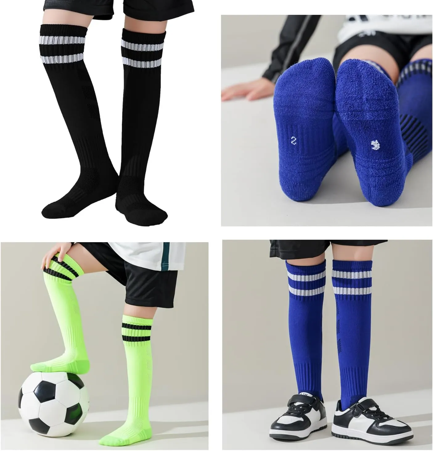 Youth Soccer Socks Kids Athletic Socks Striped Cushion Knee High Baseball Socks