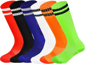 Youth Soccer Socks Kids Athletic Socks Striped Cushion Knee High Baseball Socks