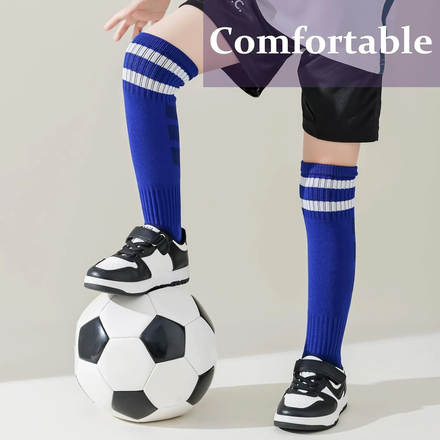 Youth Soccer Socks Kids Athletic Socks Striped Cushion Knee High Baseball Socks