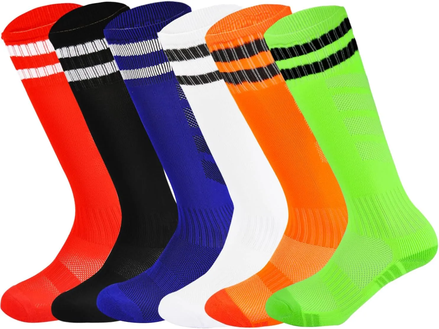 Youth Soccer Socks Kids Athletic Socks Striped Cushion Knee High Baseball Socks