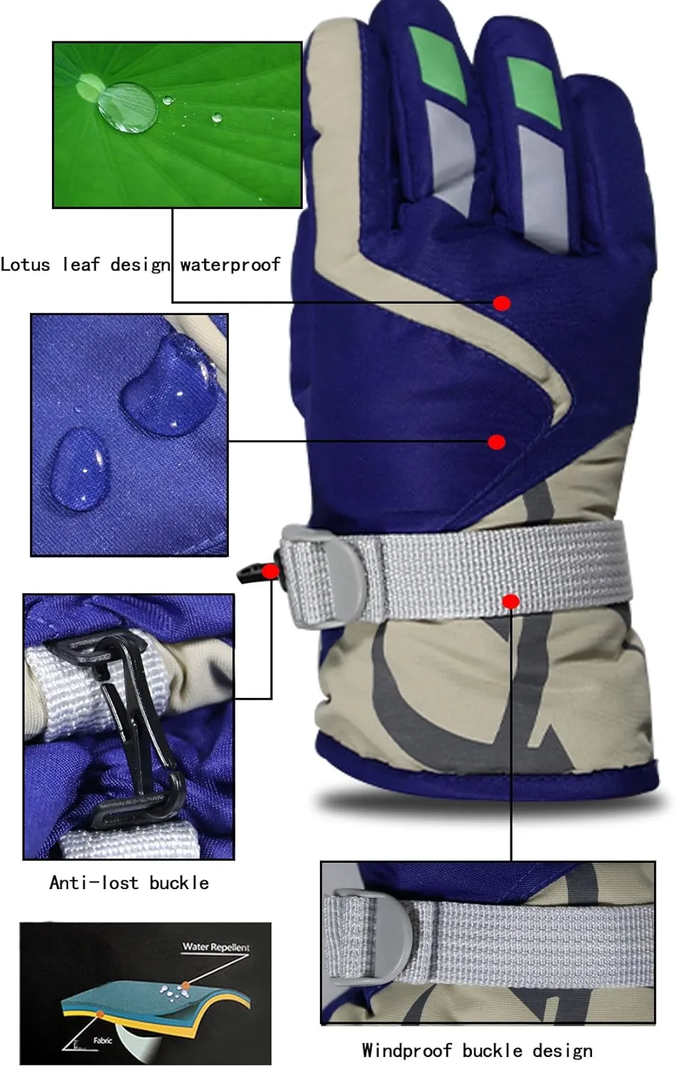 YR.Lover Children Ski Gloves Winter Warm Outdoor Riding Thickening Gloves(2-4Y)