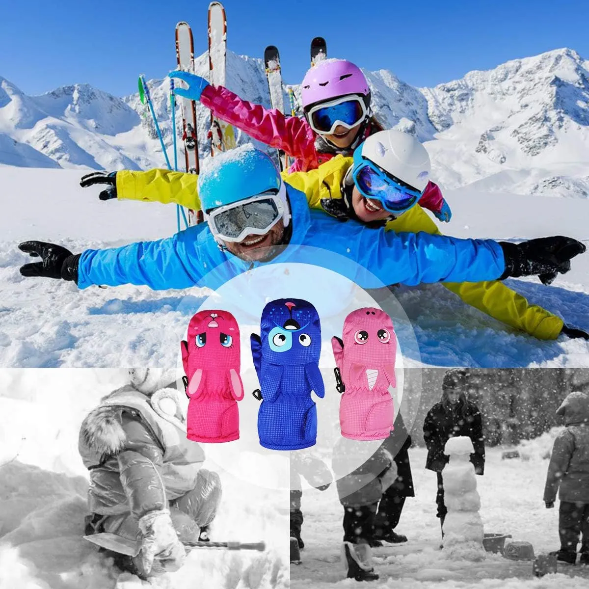 YR.Lover Children Ski Gloves Winter Warm Outdoor Riding Thickening Gloves(2-4Y)