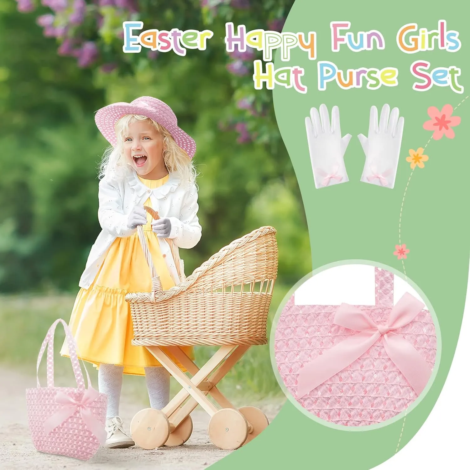 Zhanmai 6 Pcs Girls Tea Party Hats Accessories Set Kids Tea Party Bonnets Hats and Gloves Purses for Girls Dress up Favors