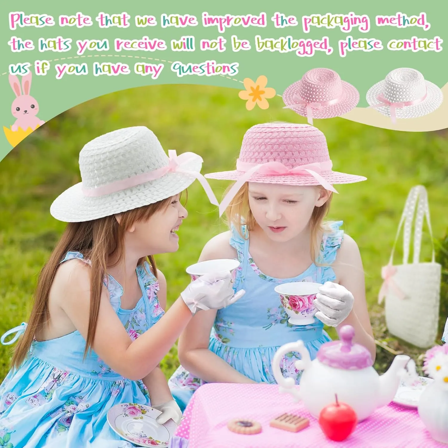 Zhanmai 6 Pcs Girls Tea Party Hats Accessories Set Kids Tea Party Bonnets Hats and Gloves Purses for Girls Dress up Favors